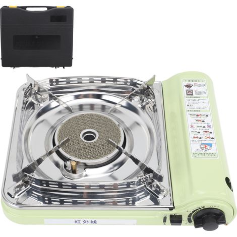 Réchaud à gaz infrarouge portable vert, allumage automatique, pare-vent en acier inoxydable, avec étui de transport, brûleur à gaz pour camping pique-nique barbecue (1/5)