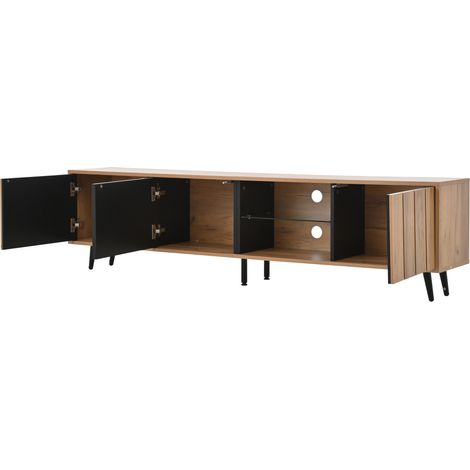Mueble TV lowboard 175 x 31,5 x 45 cm natural y negro para TV de hasta 75 pulgadas (1/5)