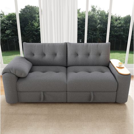 Sofá de Plush gris 207,5 cm con almacenaje, reposacabezas y mesa giratoria (1/5)