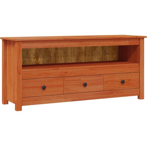 TV Cabinet Wax Brown 114 x 35 x 52 cm Solid Pine Wood vidaXL (1/5)