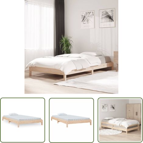 The Living Store Lit empilable sans matelas 100x200 cm bois massif de pin - Lit En Bois - Lit Superposable - Lit Design - Lit Simple - Chambre À Coucher (1/5)