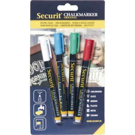 Assortiment de feutres craie liquide 2mm (lot de 4) - 125 x 16 x 225 mm - SECURIT