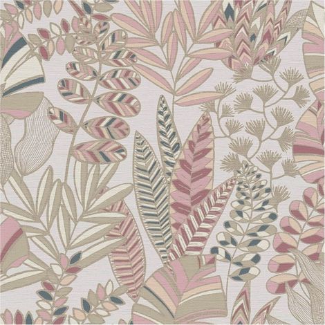 Retro wallpaper wall Profhome 390954 hot embossed non-woven wallpaper slightly textured with floral ornaments and metallic highlights pink gold pastel violet olive green 5,33 m2 (1/5)