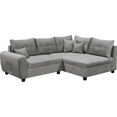 Ecksofa mit Schlaffunktion und 8 Kissen in dunkelgrau, L-Form mit Recamiere rechts, Serie LEICESTER-09 (1/5)