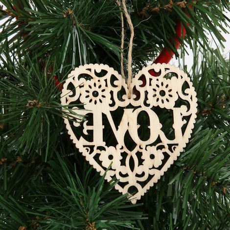 20 Pièces Cœurs Évidés en Bois avec Lettres L O V E, Décorations à Accrocher Artisanales DIY, Forme Cœur 80x80 (1/5)