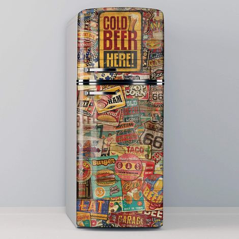Vinilo Adhesivo Decorativo para Nevera, Especial Libre De Burbujas, Cold Beer Here - 60x200cm