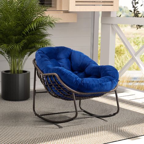 Sillón mecedora exterior de ratán y acero azul OKMYHOME (1/5)