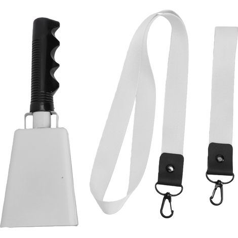 Cloche à vache blanche avec poignée en métal, portable, pour événements sportifs, gibier et élevage. (1/5)