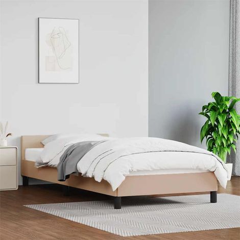 Lit simple pour adulte avec tête de lit - Cadre de lit Cappuccino 80x200 cm Similicuir BV733815 - BonneVie (1/5)