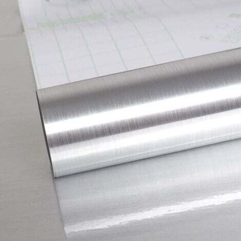 Silver Metallic Effect Contact Paper 40cm x 300cm Waterproof for Kitchen Backsplash, Countertop Cabinet, Oil Resistant Aluminum Self-Adhesive Vinyl Roll for Furniture, Removable