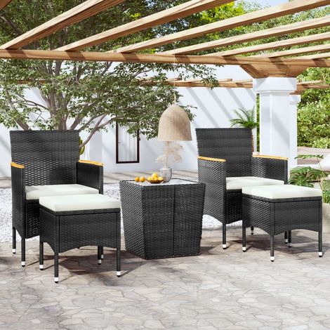 Mesa sillas jardín 5 pzas ratán sintético vidrio templado negro vidaXL (1/5)