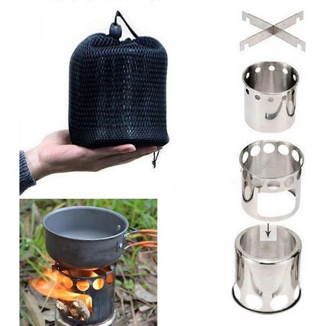 Barbecue d'extérieur, réchaud à bois portable, brûleur à gaz, seau en acier inoxydable pour le camping, la randonnée et les pique-niques. (1/5)