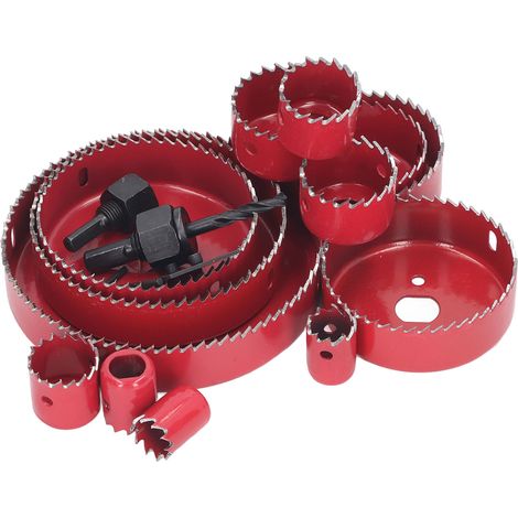 Kit d'outils pour perçage de trous dans le bois comprenant : 1 foret, 1 joint, 1 clé hexagonale, 1 scie cloche et 13 écrous. (1/5)
