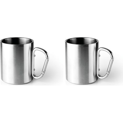 Lot de 2 Tasses avec mousqueton, acier inoxydable 18/10, double paroi, 350 ml, extérieur
