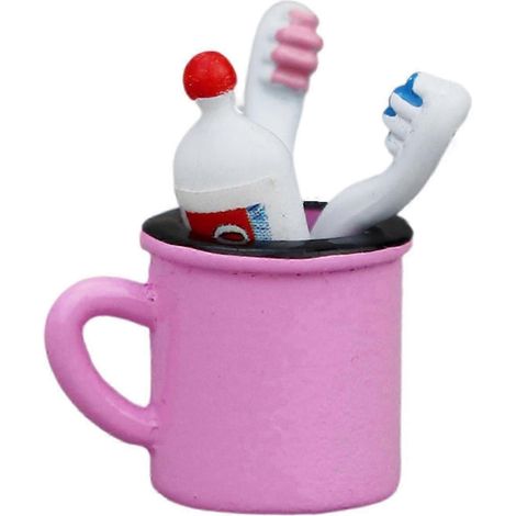 Ensemble miniature de dentifrice, brosse à dents et mini-gobelet en alliage réaliste pour poupées 1:6 et 1:12.-A-Pink