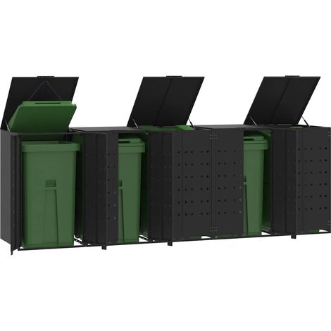 Mülltonnenbox für 5 Tonnen Schwarz 345x79x117 cm Stahl