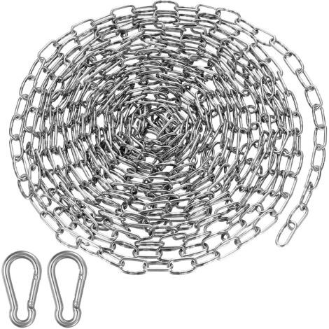 QORVA-Chaîne en Acier Inoxydable, Maillons Soudés en Acier, 5 Mètres Maillons de Chaîne Robustes, 3mm Chaîne de Sécurité en Acier Galvanisé