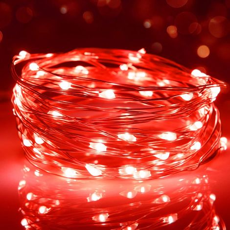 Guirlande lumineuse LED, 30 diodes, 3 m, finition rouge, alimentée par piles, résistante à l'eau.-AquaForge (1/4)