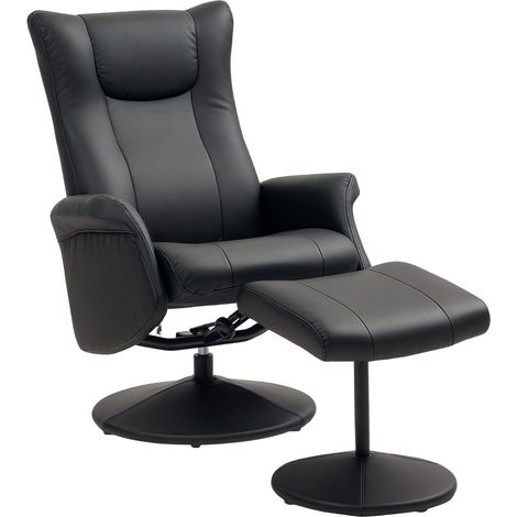 Fauteuil relax inclinable 360° et repose-pieds, simili-cuir noir pour salon - Dossier réglable - Supporte 150 kg 70x79x105cm (1/5)