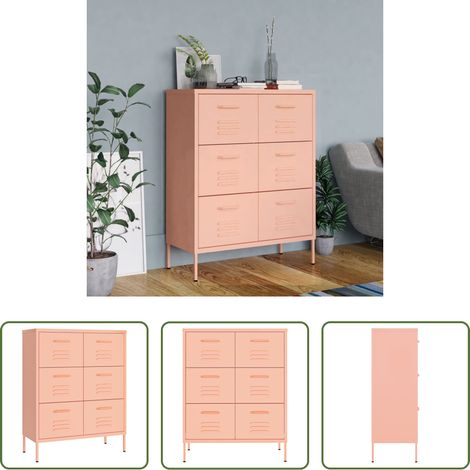 vidaXL Schubladen - Schubladenschrank Rosa 80x35x101,5 cm Stahl (1/5)