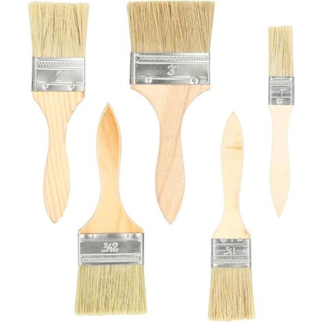 Set 5 pinceaux plats 25/38/50/63/76 mm, manche bois, pour lasure, colle, teinture, bricolage intérieur/extérieur (1/5)