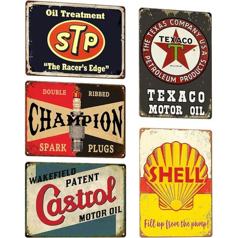 Panneaux Métalliques de Garage Rétro : Lot de 5 Affiches Métalliques d'Atelier Plaques en Étain, 20 x 30 cm Design Vintage Nostalgie Voiture Ancienne Plaque Métallique pour Décoration Murale (1/5)