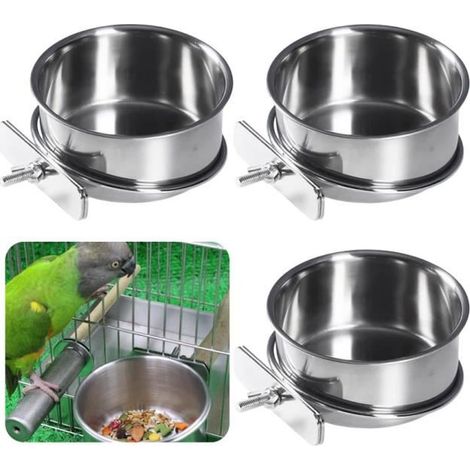 Gamelle pour oiseaux - Rinoxydable - Lot de 3 - Support de suspension - Acier inoxydable - Petit animal