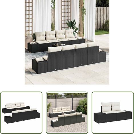 Poly-Rattan - Garten-Sofa-Set mit Kissen 8 pcs Schwarz und Creme Poly-Rattan (1/5)