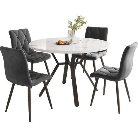 Esstisch Set 5-teilig rund 100 cm mit 4 Stühlen MDF OKMYHOME (1/5)