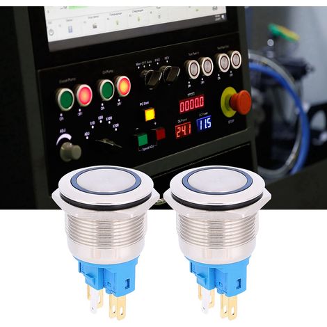 2 Stück DC12-24V IP65 22mm Ring-Reset-Taster 6-Pin Drucktaster-Zubehör Blau (1/5)