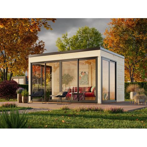 Abri de jardin en bois Serena 12,6 m2 Set 2 Slide Naturel (1/5)