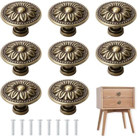 Schlichter, antiker europäischer Griff, 8 Stück, 30 mm Durchmesser, Retro-Bronze-Schrankgriff, geeignet für Kleiderschränke, Schränke und Möbel. (1/4)