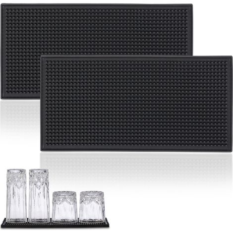 Relaxdays Pack 2 Bar Mats, Esterillas Escurridoras de Vasos, con Relieve, 30 x 15 cm, PVC, para Secar Vajilla, Negro (1/5)