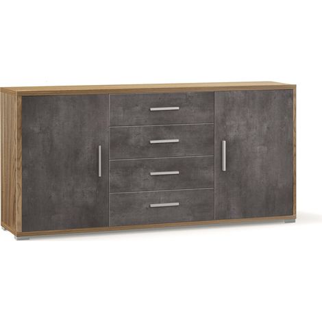 Madia 2 Ante 4 Cassetti 174x84x41 cm Noce Stelvio/Ossido Nero (1/3)