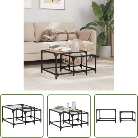 The Living Store Satztische 2 Stk. mit Glasplatte Transparent Stahl - Couchtisch - Satztisch - Glastisch - Wohnzimmerstil - Modernes Design (1/5)