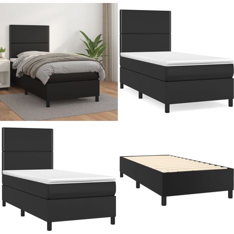 Boxspringbett mit Matratze Schwarz 90x200 cm Kunstleder - Boxspringbett - Doppelbett - Bettenrahmen - Kunstlederbett - Schwarzes Bett - Home & Living (1/5)