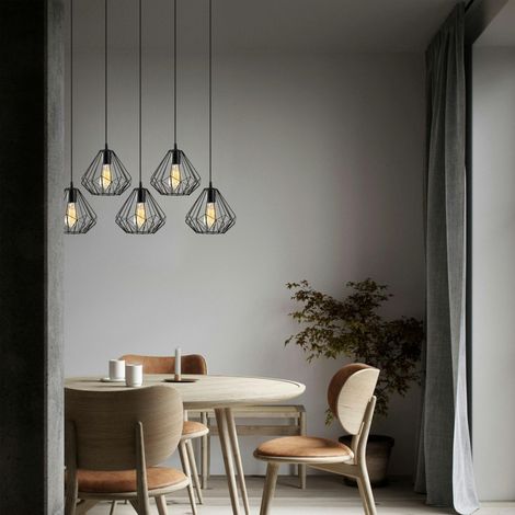 Suspension de table noire design diamant 5 abat-jour ERZIN (1/5)