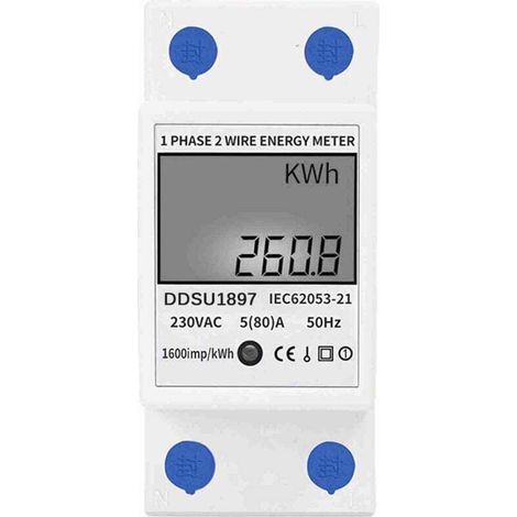 Compteur Électrique Rail DIN Monophasé - Mesure Précise 80A - Installation 1F/2F - Pour Tableaux Électriques Professionnels (1/4)