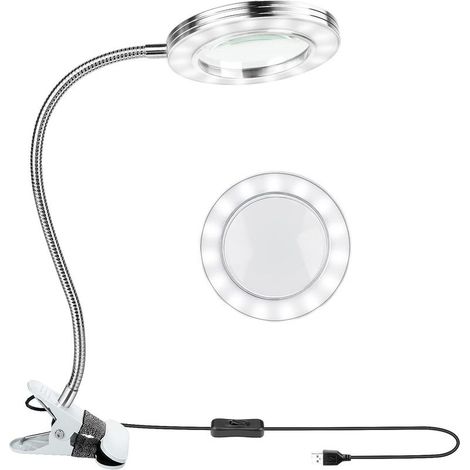 Lampe loupe à LED avec Pince,8X Lampe Loupe Eclairante 360 ° avec Pince en métal alimentée par USB for Hobbies Reading Atelier d'artisanat d'artiste Close Work (1/5)
