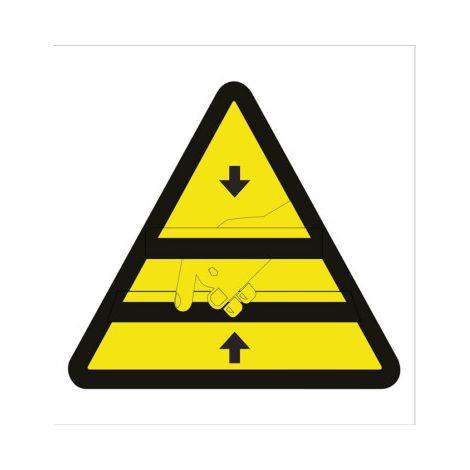 Señal adhesiva 105x105mm con diseño de advertencia peligro prensa (1/2)
