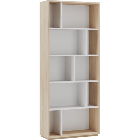 Estantería librería, colección NACK, con 5 niveles de altura en melamina color roble-blanco (1/4)