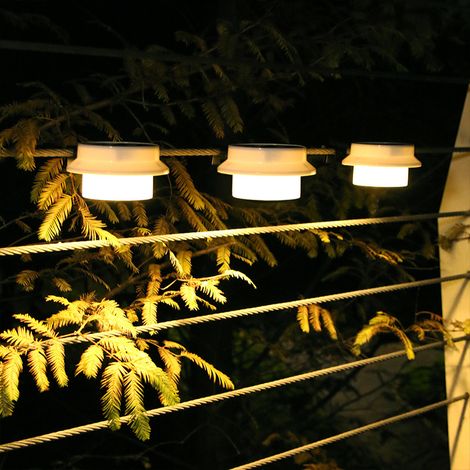 Lámpara solar para exteriores, 3 LED, resistente al agua, para fregadero, jardín, paisajismo, iluminación de paredes, decoración de interiores (3 LED redondos, luz blanca cálida, carcasa blanca). (1/5)