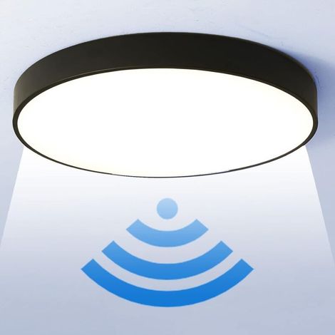 GROOFOO Plafonnier LED avec Détecteur de Mouvement, 24W 5000K Rond Lampe Plafond LED Détecteur de Mouvement Radar pour Exterieur Intérieur Escalier Salle de Bains Garage Couloir, 30cm (1/5)