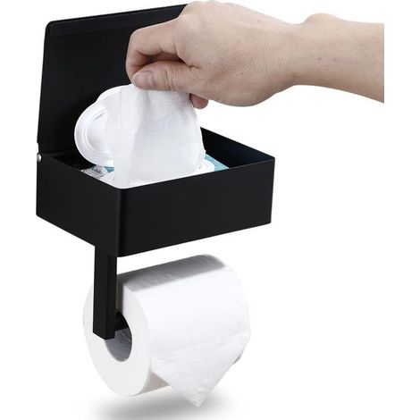 Toilettenpapierhalter mit Ablage, Einweg-Tücherspender und Aufbewahrung, Badezimmer-Wandorganisator aus Edelstahl