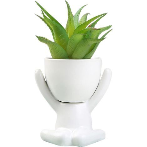 Piccolo Vaso Creativo in Ceramica Bianca per Piante Succulente - Forma Umana per Fiori (1/4)