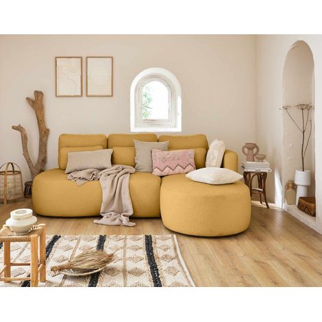 Mahina - 4-sitzer ecksofa mit ecke rechts - mit schlaffunktion und bettkasten - aus bouclé-stoff - gelb