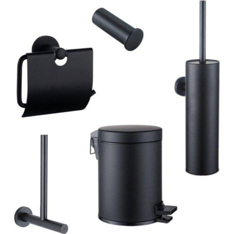 Fortifura Calvi Ensemble WC 5 pièces - porte-rouleau de papier toilette - porte-rouleau de réserve - porte-balai de toilette - patère pour serviette - (1/5)