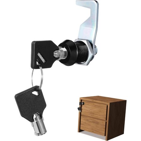 Lot de 2 verrous à came tubulaires noirs 5/8" pour meubles et tiroirs (1/5)