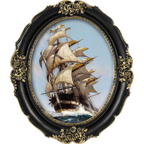 Cadre photo ovale 20 x 25 cm, noir avec bordure dorée (1/5)