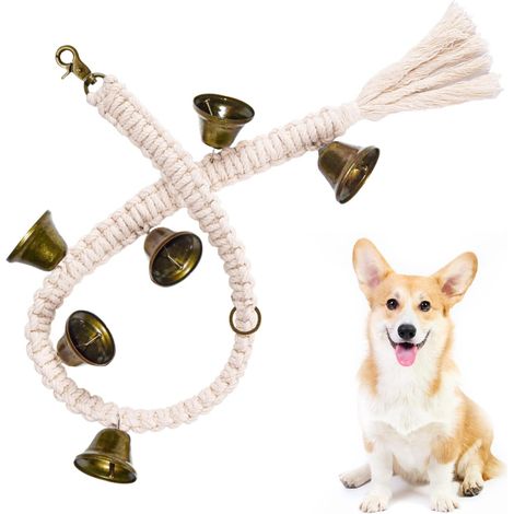 Hängende Makramee-Glöckchen für die Stubenreinheitserziehung, 6 extra laute Glöckchen aus antiker Bronze für Hunde und Welpen (1/5)